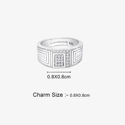 Silver CZ Studded Broad Band Ring for Men