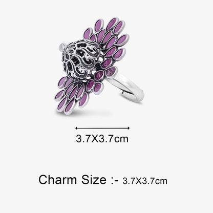 Oxidized Pink Stone Flower Silver Ring