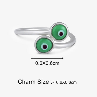 Silver Green Color Evil Eye Ring - Tweov Jewels