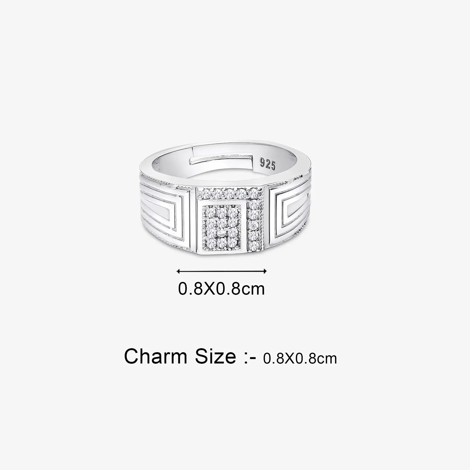 Silver CZ Studded Broad Band Ring for Men