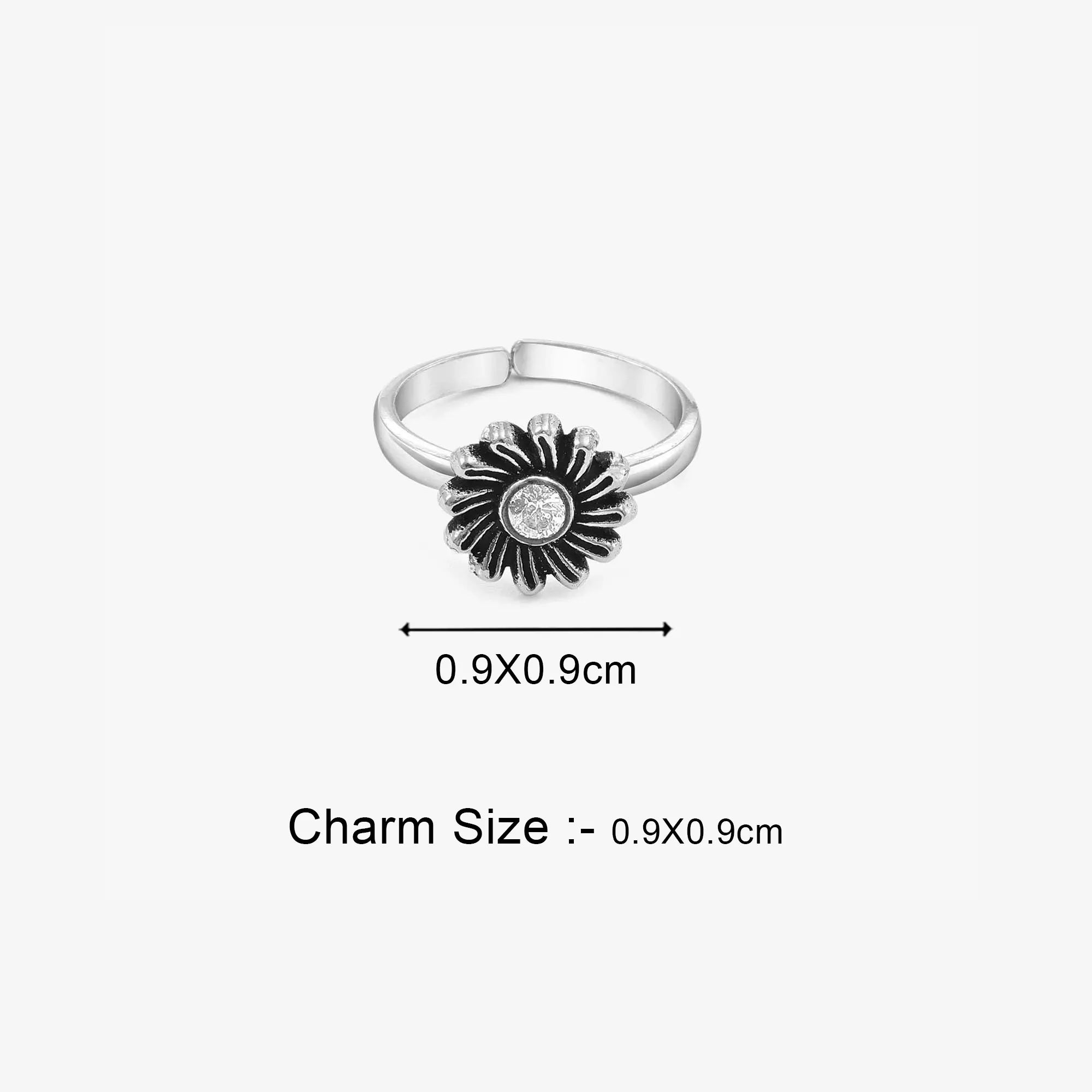Oxidised Daisy CZ Toe Ring Set For Women – 925 Sterling Silver