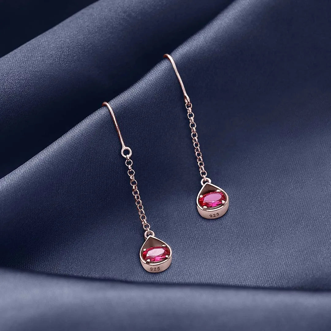 Pure Silver Earrings - Enlighted With Rose Gold Ruby - Tweov Jewels