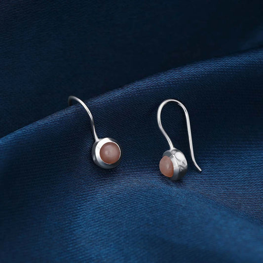 Pure Silver Earrings - Embellished With Rose Quartz Stone - Tweov Jewels