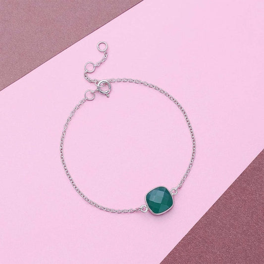 Pure Silver Bracelet - Imperial Emerald Green Stone - Tweov Jewels