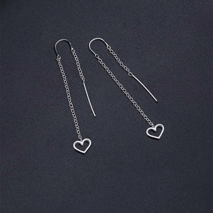 Pure Silver Earrings - Long Chain-Hearted Design - Tweov Jewels