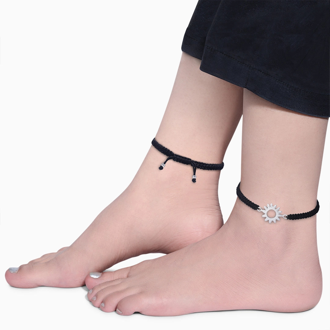 Shining Bright As Sun Black Thread Anklet - Tweov Jewels