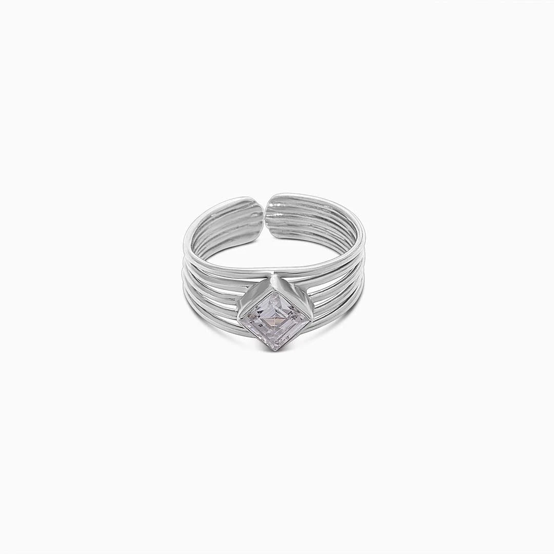 Pure Silver Ring - Glossy Finish With Rich CZ - Tweov Jewels