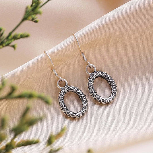 Pure Silver Earrings - Rustic Carved Oxidised Design - Tweov Jewels