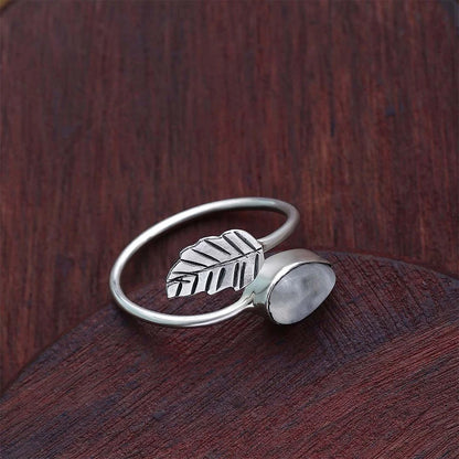 Pure Silver Ring - Made With Leafy Moonstone - Tweov Jewels