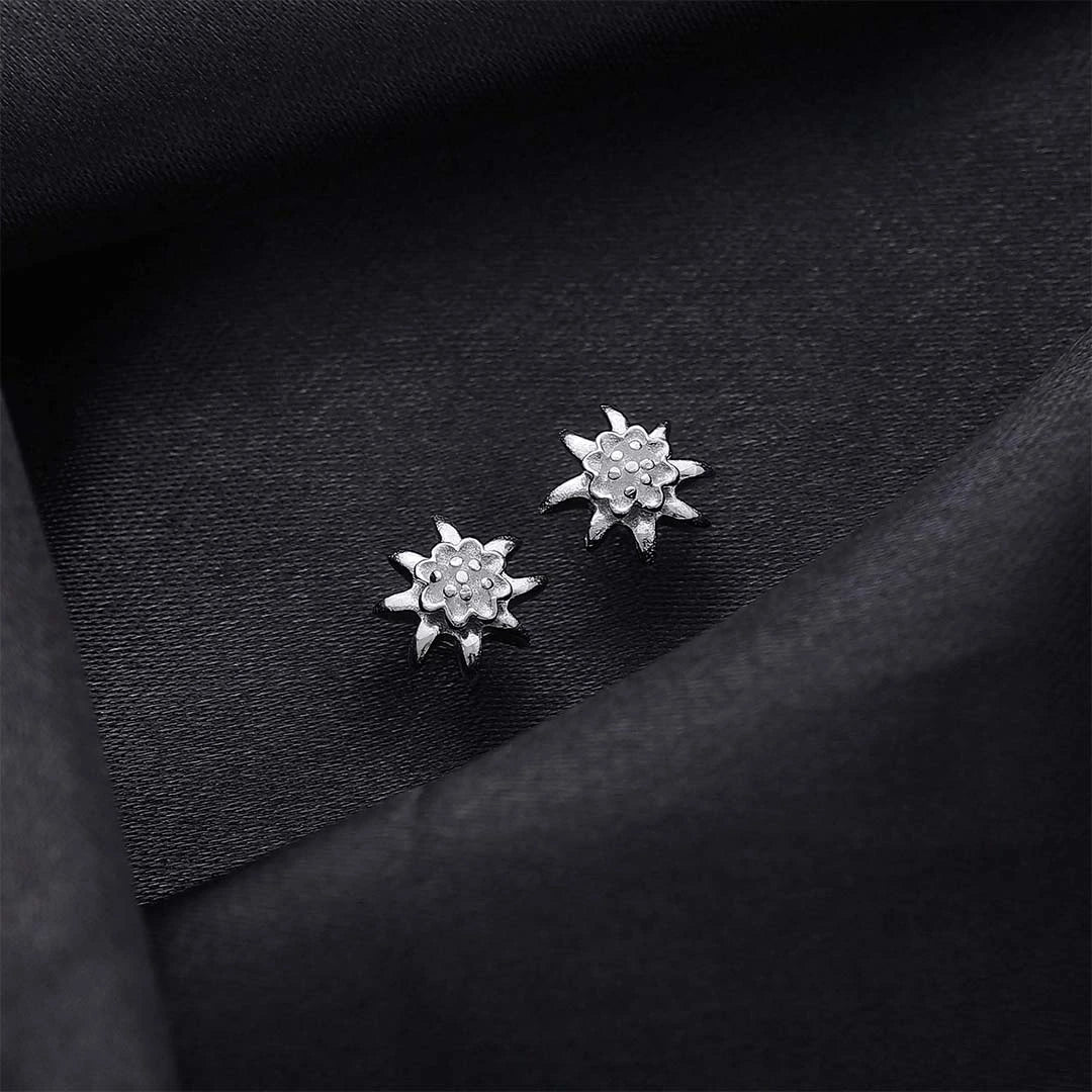 Pure Silver Stud Earrings - Glossy Floral Design - Tweov Jewels