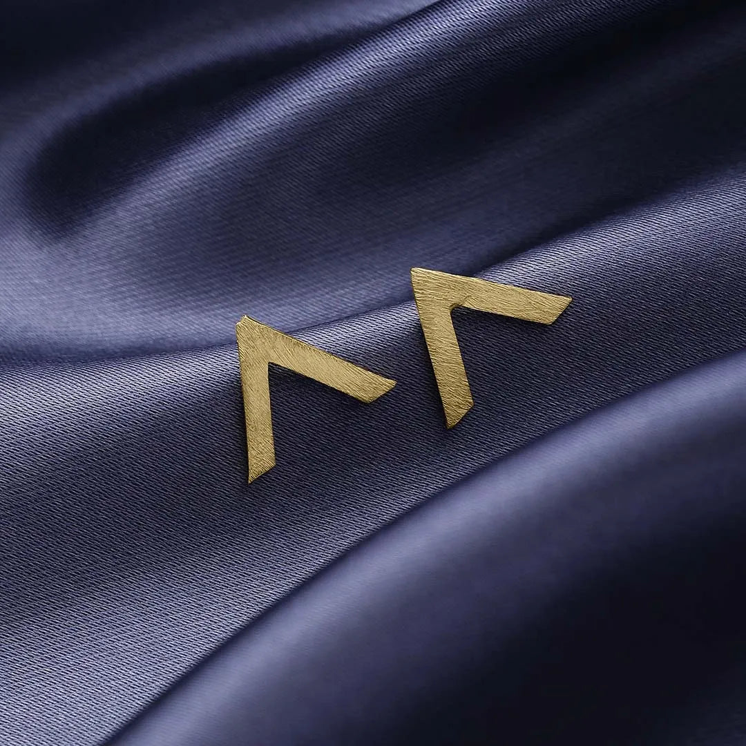 Pure Silver Earrings - V-Shaped Gold Finish Stud - Tweov Jewels
