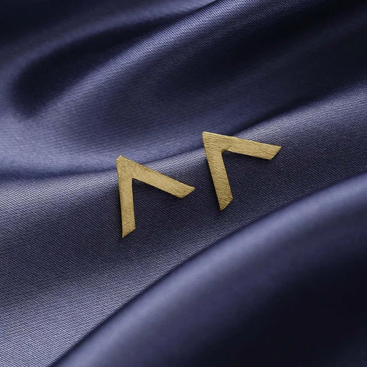 Pure Silver Earrings - V-Shaped Gold Finish Stud - Tweov Jewels