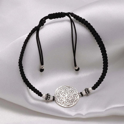 925 Sterling Silver Boho Mandala Black Thread Anklet - Tweov Jewels