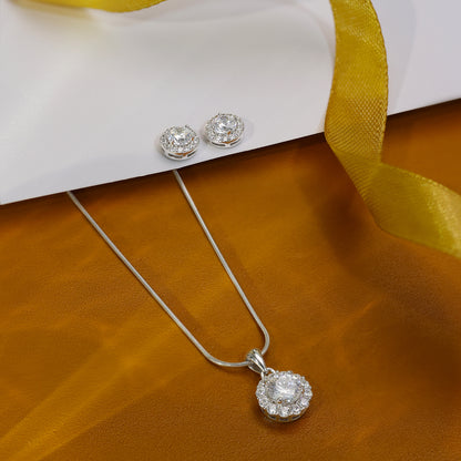 Round Floral Design Silver Pendant & Earrings Set - Tweov Jewels