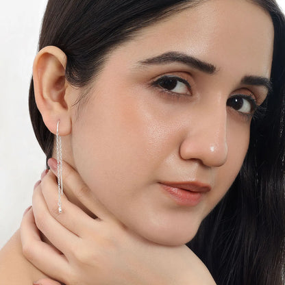 Threaded Long Chain Silver Earrings - Tweov Jewels