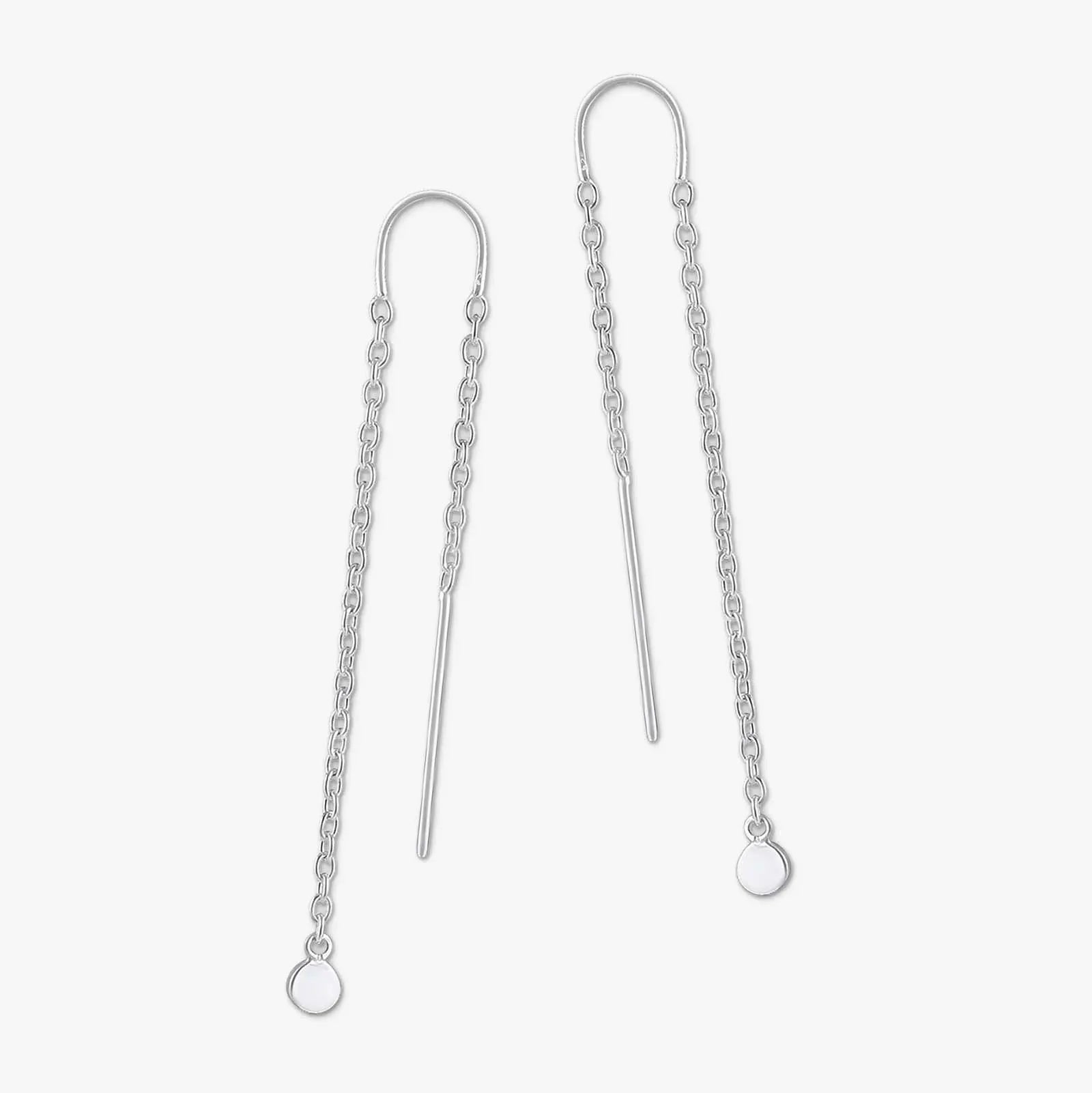 Threaded Long Chain Silver Earrings - Tweov Jewels