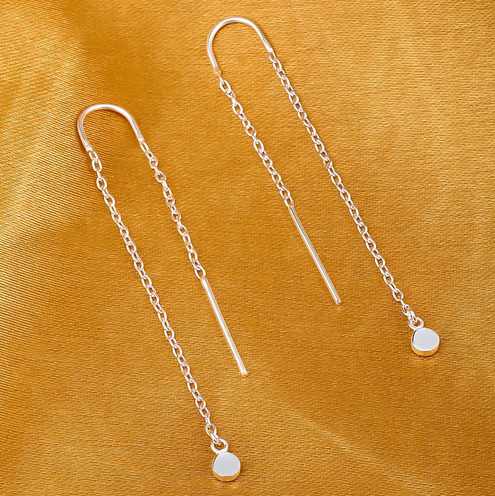 Threaded Long Chain Silver Earrings - Tweov Jewels