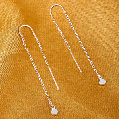Threaded Long Chain Silver Earrings - Tweov Jewels