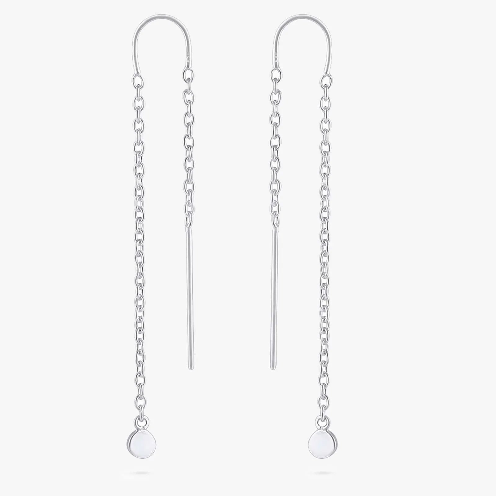 Threaded Long Chain Silver Earrings - Tweov Jewels