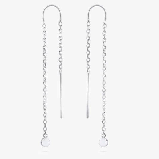 Threaded Long Chain Silver Earrings - Tweov Jewels