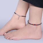 Ruby Charm and Black Beads 925 Sterling Silver Anklets - Tweov Jewels