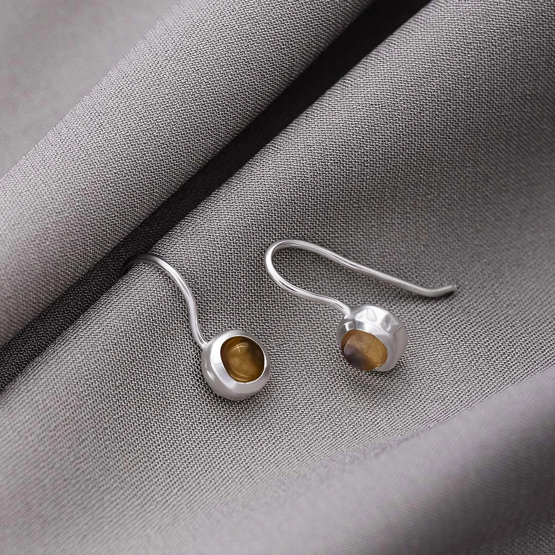 Pure Silver Earrings - Garnished With Tiger-Eye Stone - Tweov Jewels