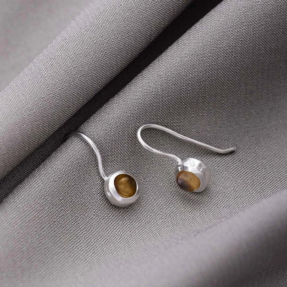 Pure Silver Earrings - Garnished With Tiger-Eye Stone - Tweov Jewels