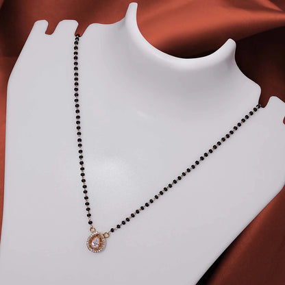Gold Plated Pure Silver Mangalsutra with Black Beads and Drop Cz - Tweov Jewels