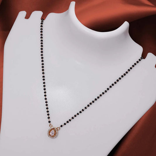 Gold Plated Pure Silver Mangalsutra with Black Beads and Drop Cz - Tweov Jewels