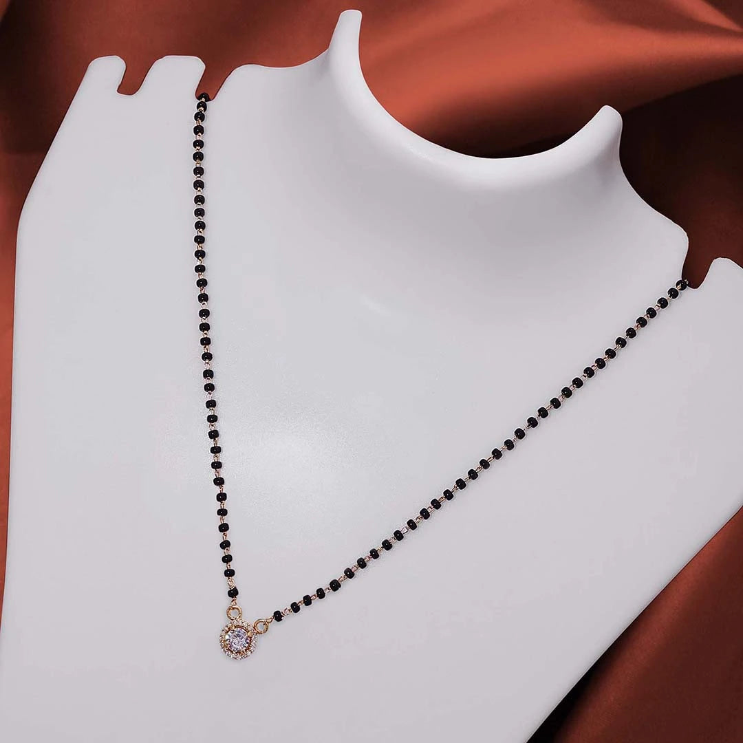 Pure 925 Sterling Silver Round Solitaire Cz Mangalsutra - Tweov Jewels