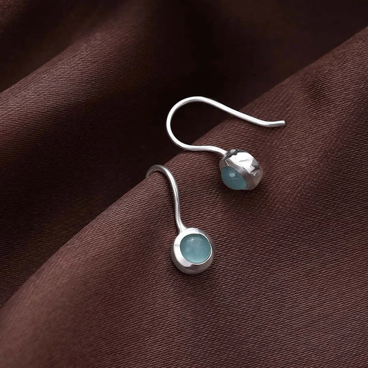Pure Silver Earrings - Hook With Turquoise Stone - Tweov Jewels