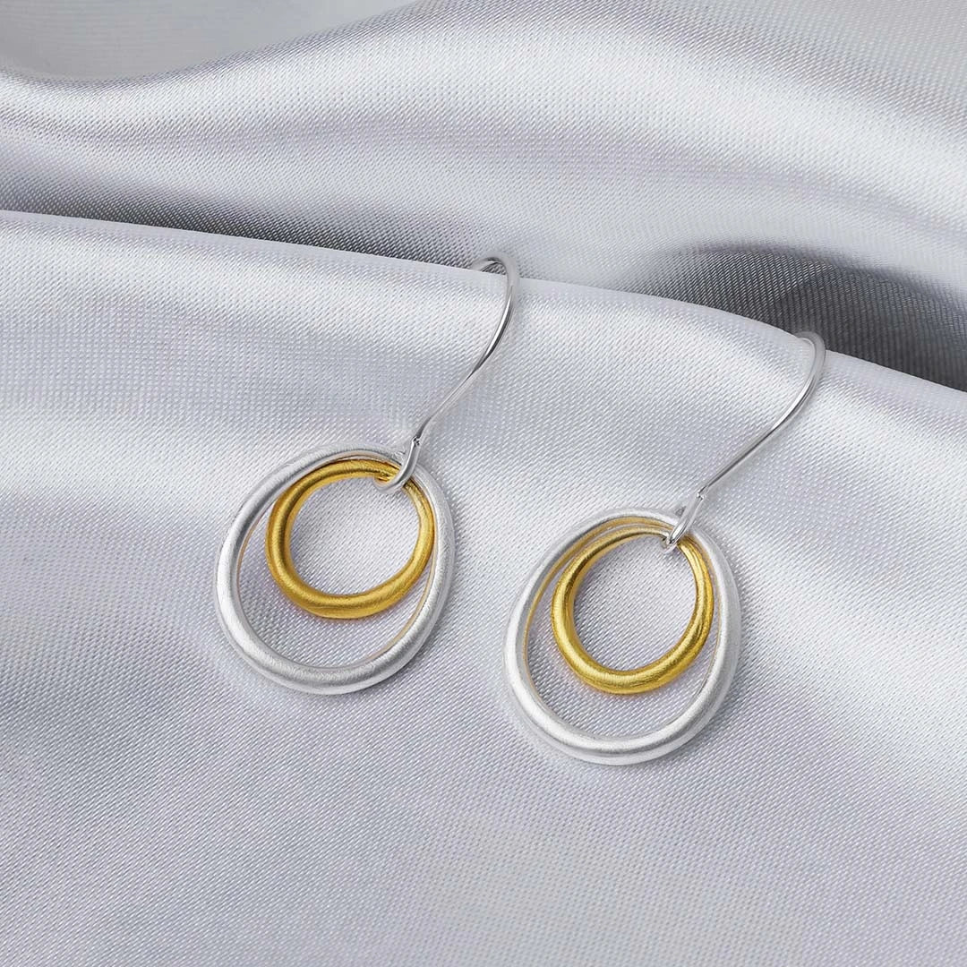 Pure Silver Earrings - Double Tint Scratch Circles - Tweov Jewels