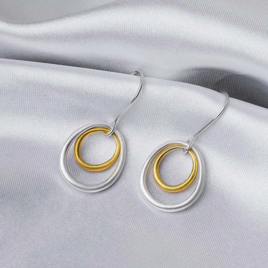 Pure Silver Earrings - Double Tint Scratch Circles - Tweov Jewels