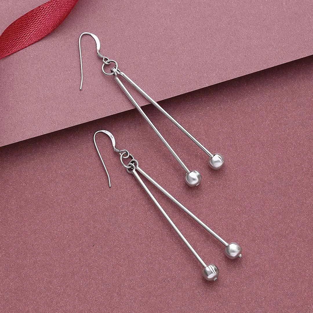 Pure Silver Earrings - Double Delight Long Drop Model - Tweov Jewels