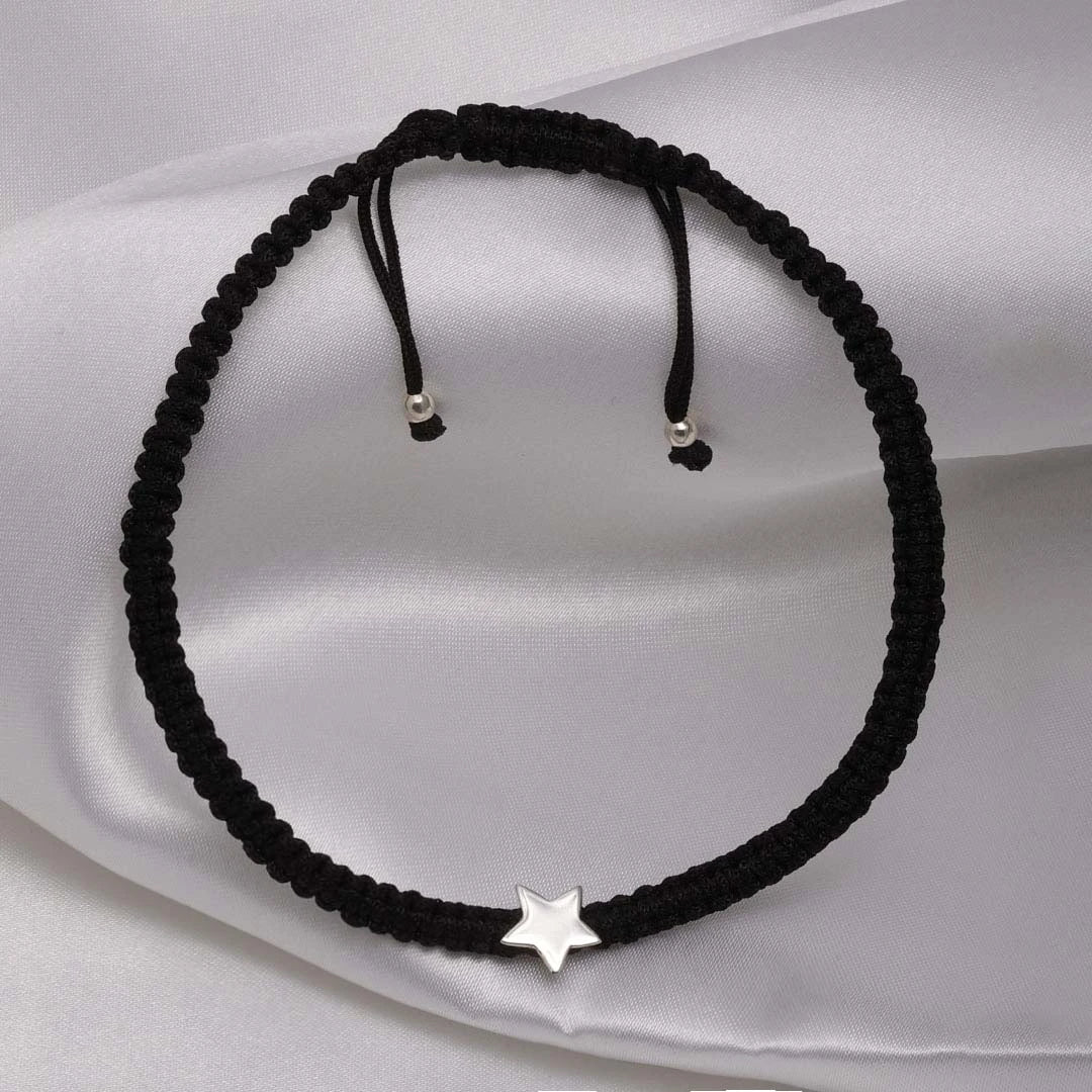 925 Sterling Silver Black Thread Star Moment Silver Anklet - Tweov Jewels