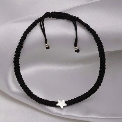 925 Sterling Silver Black Thread Star Moment Silver Anklet - Tweov Jewels