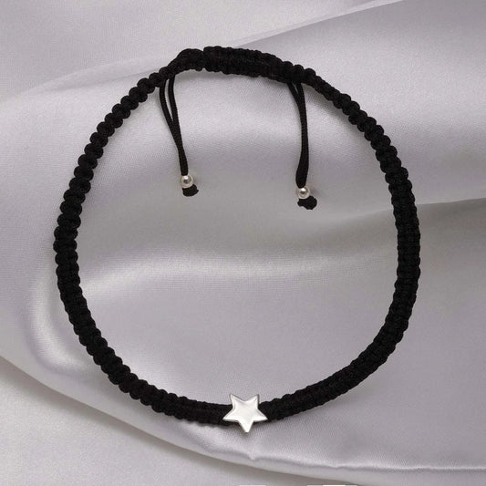 925 Sterling Silver Black Thread Star Moment Silver Anklet - Tweov Jewels