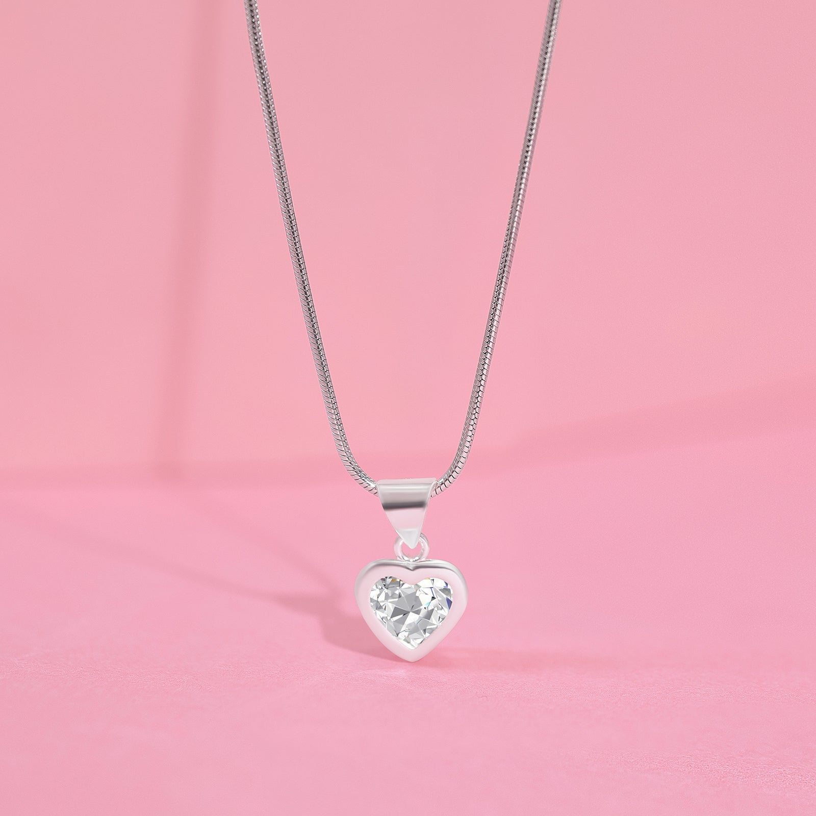 Cute Heart CZ Pendant Necklace For Women – 925 Sterling Silver Rhodium Plated