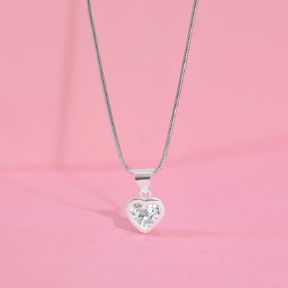 Cute Heart CZ Pendant Necklace For Women – 925 Sterling Silver Rhodium Plated
