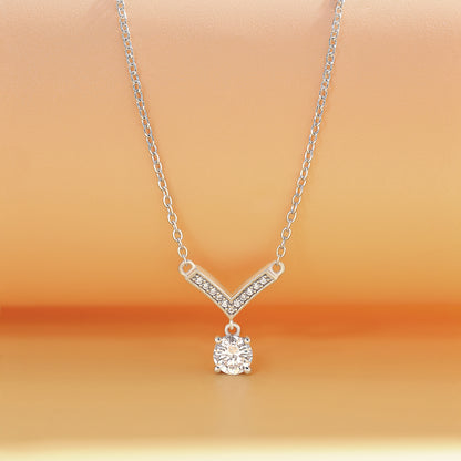 CZ Studded V-Shaped Silver Necklace