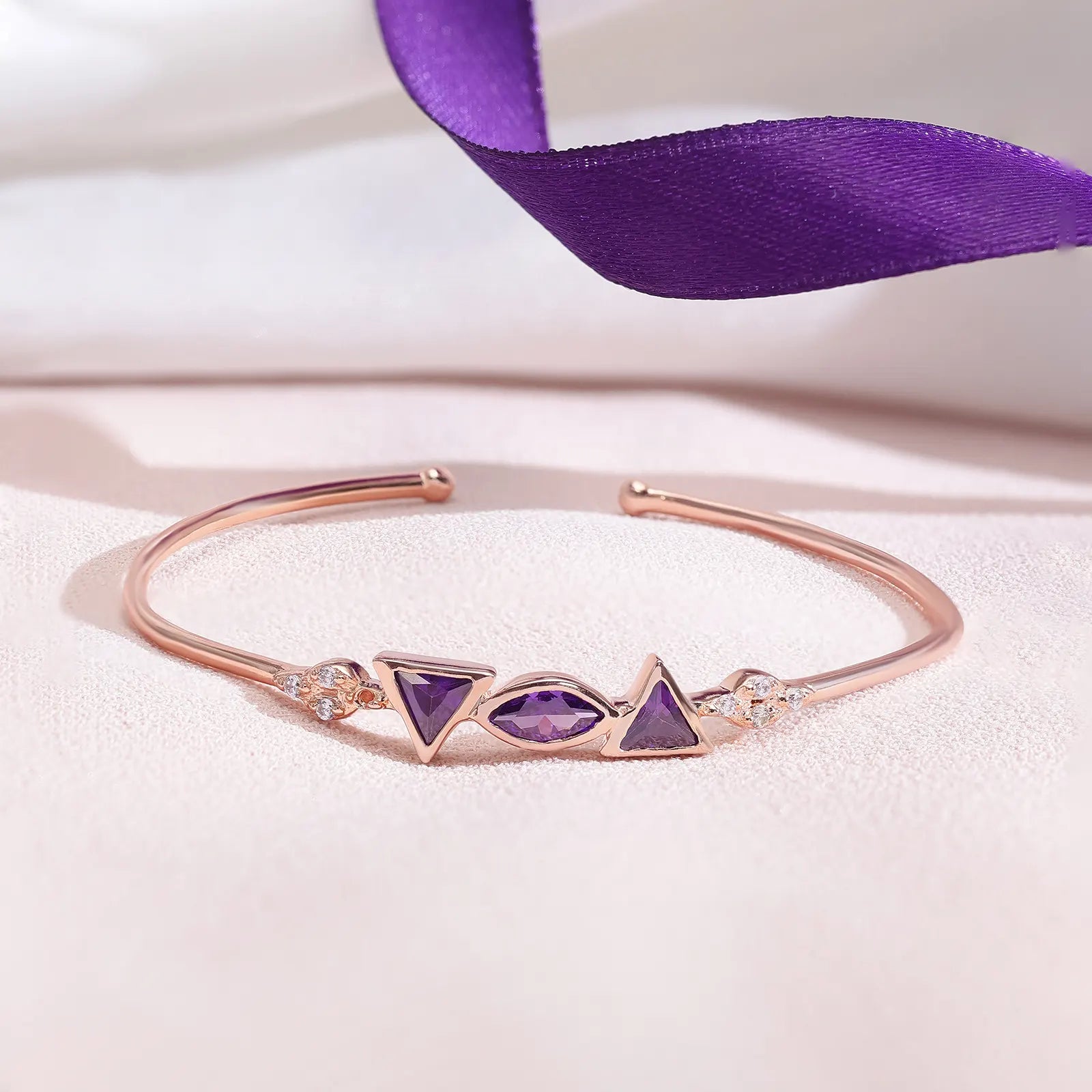 Rose Gold Multi-Cut Blue Stone Studded Silver Cuff Bracelet