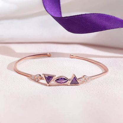 Rose Gold Multi-Cut Blue Stone Studded Silver Cuff Bracelet