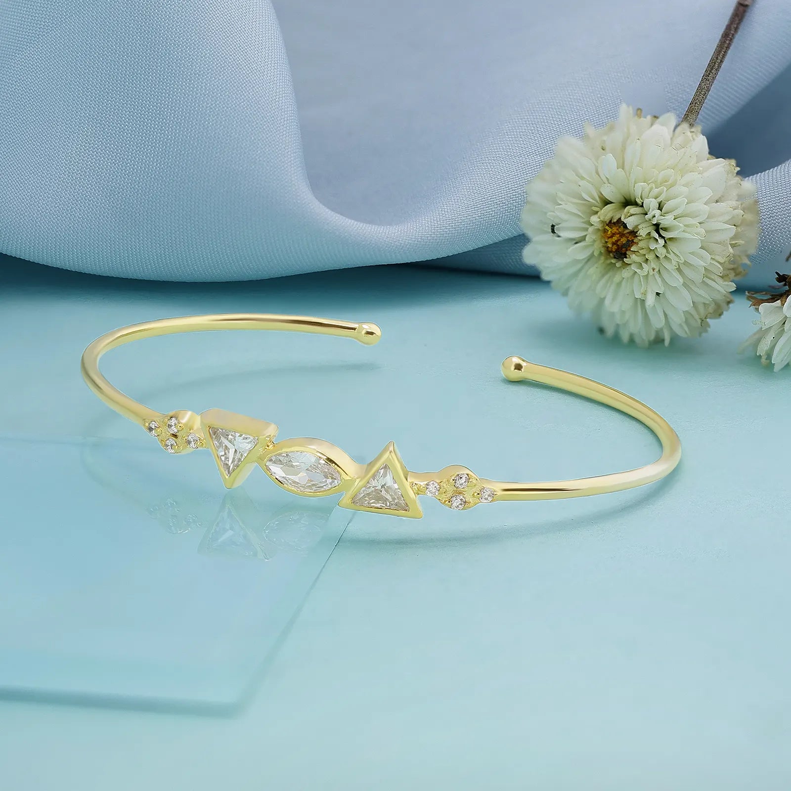 Gold Plated Multi-Cut Diamond Studded Silver Bracelet