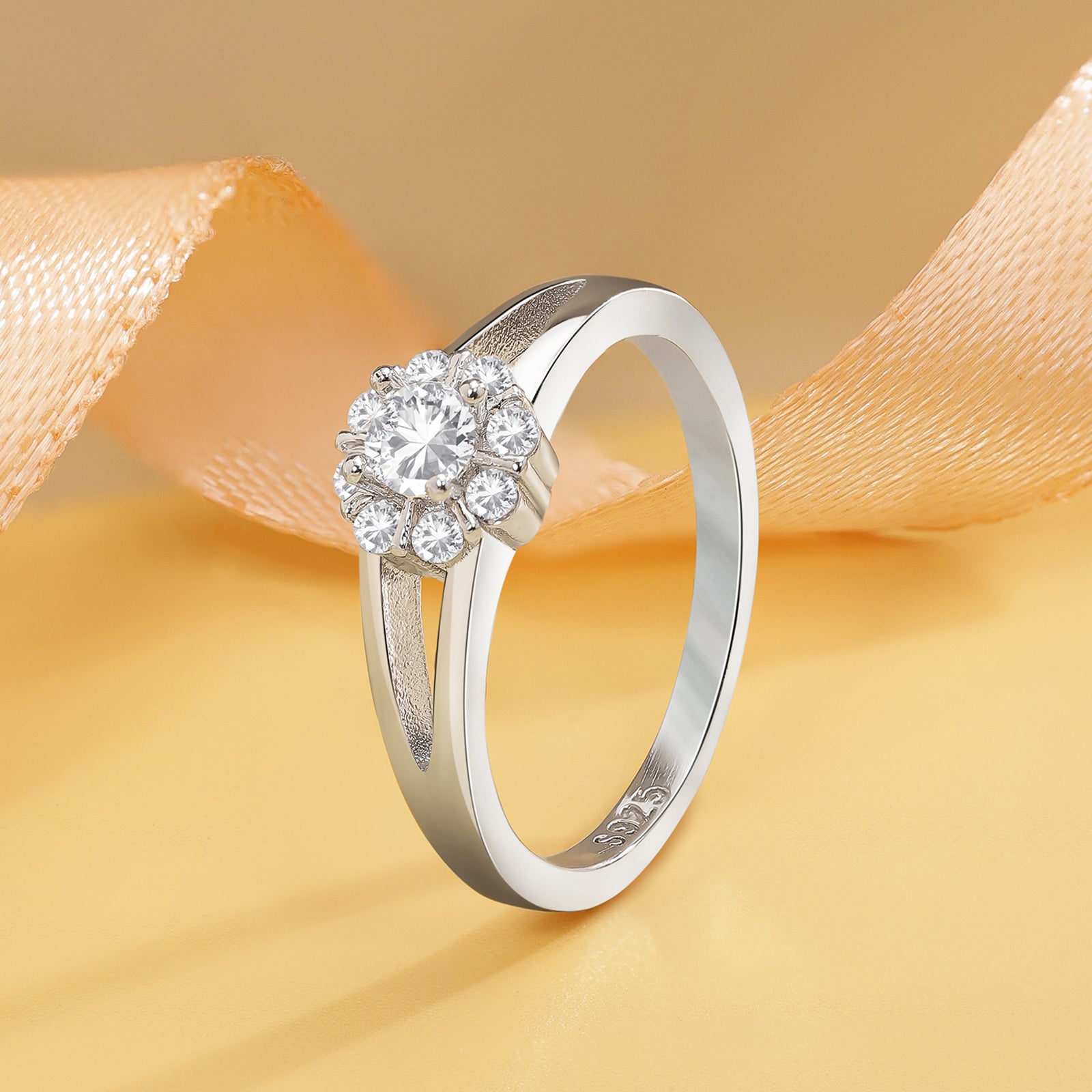 Floral Cubic Zirconia Studded Silver Ring - Tweov Jewels