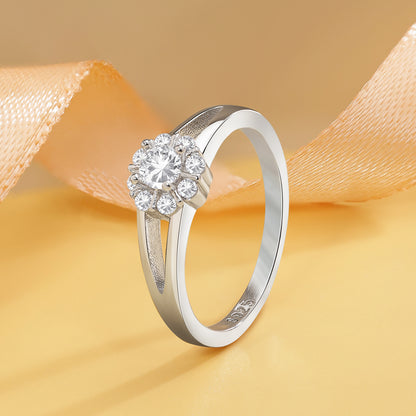 Floral Cubic Zirconia Studded Silver Ring - Tweov Jewels