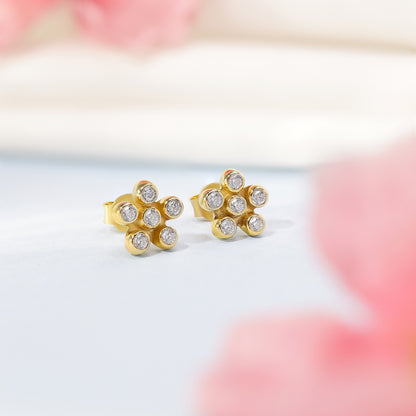 Gold Plated CZ Floral Design Silver Stud