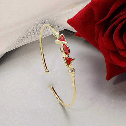 Gold Plated Multi-Cut Red Diamond Studded Silver Bracelet
