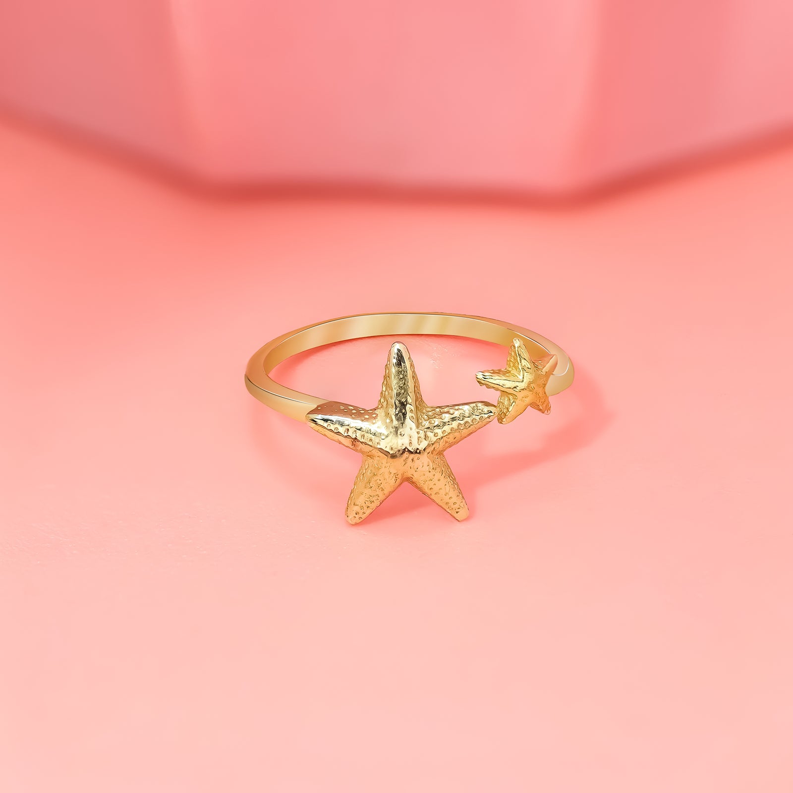 Gold Plated Textured Double Star Silver Ring