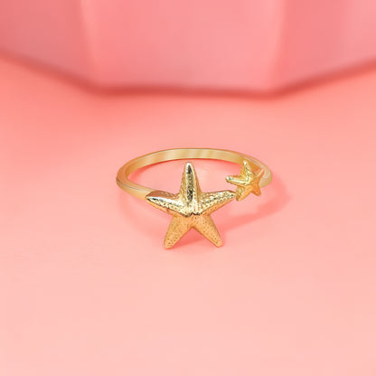 Gold Plated Textured Double Star Silver Ring