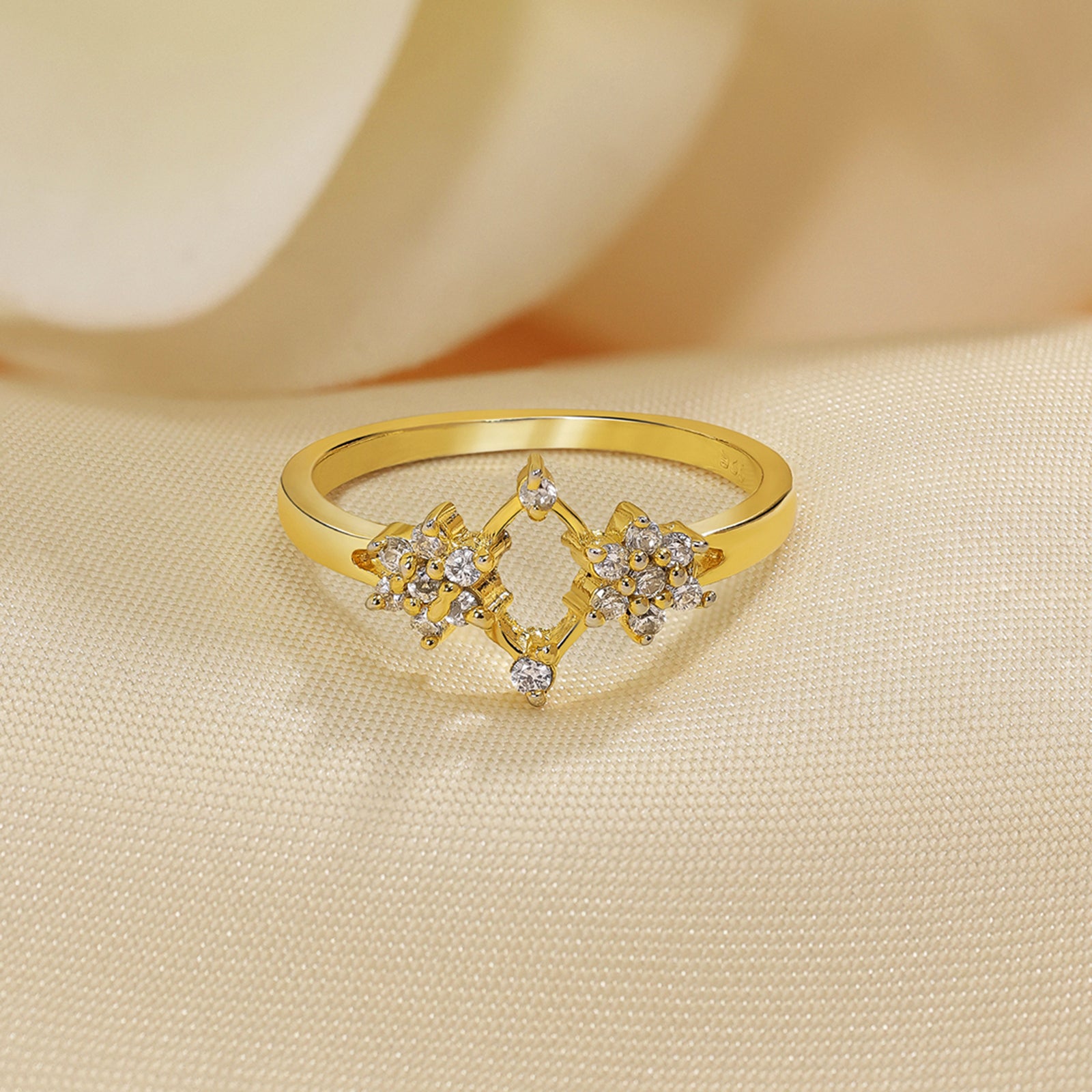 Gold Plated Silver Duo Flower Ring